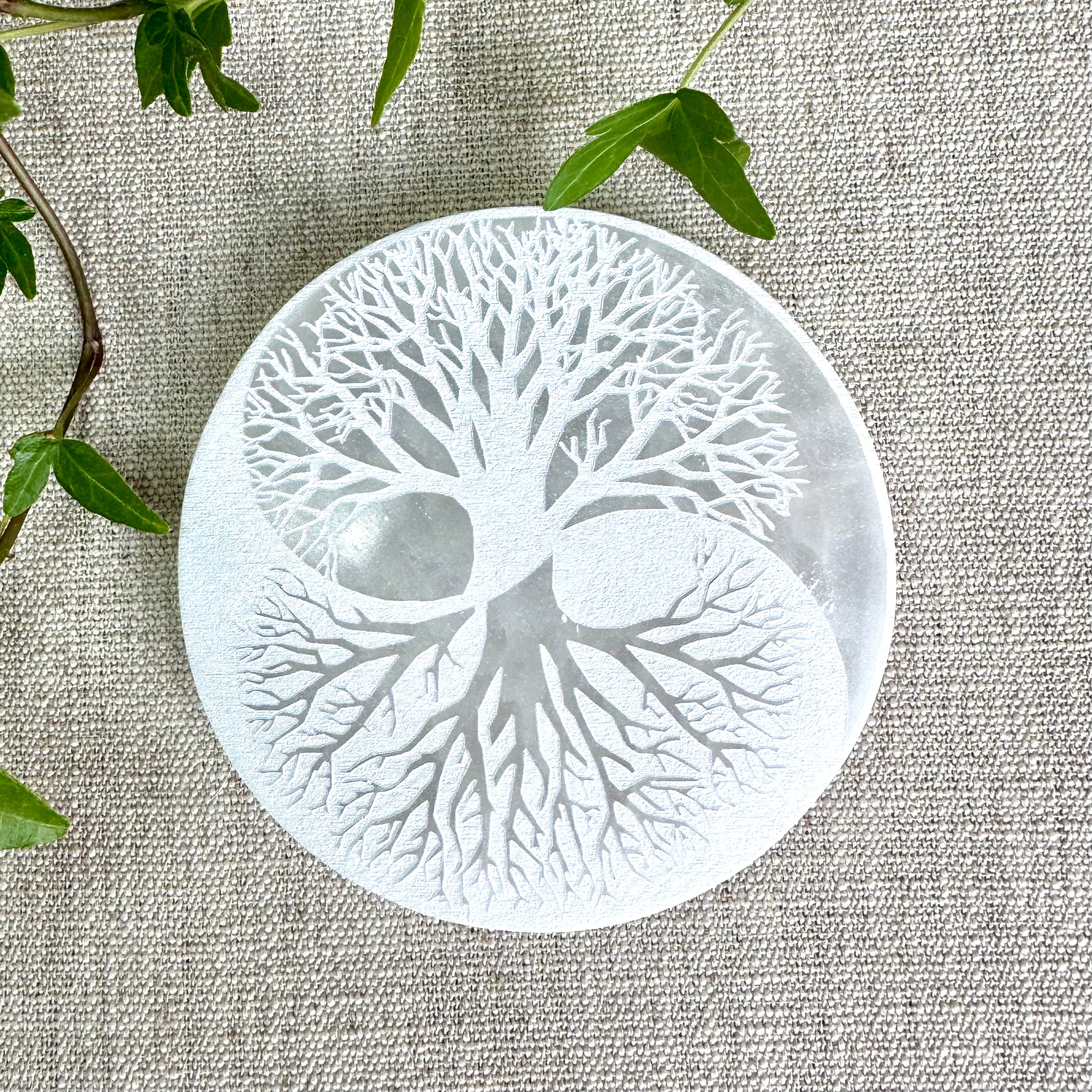 PLAQUE SÉLÉNITE ARBRE YIN YANG - Maroc - 10cm