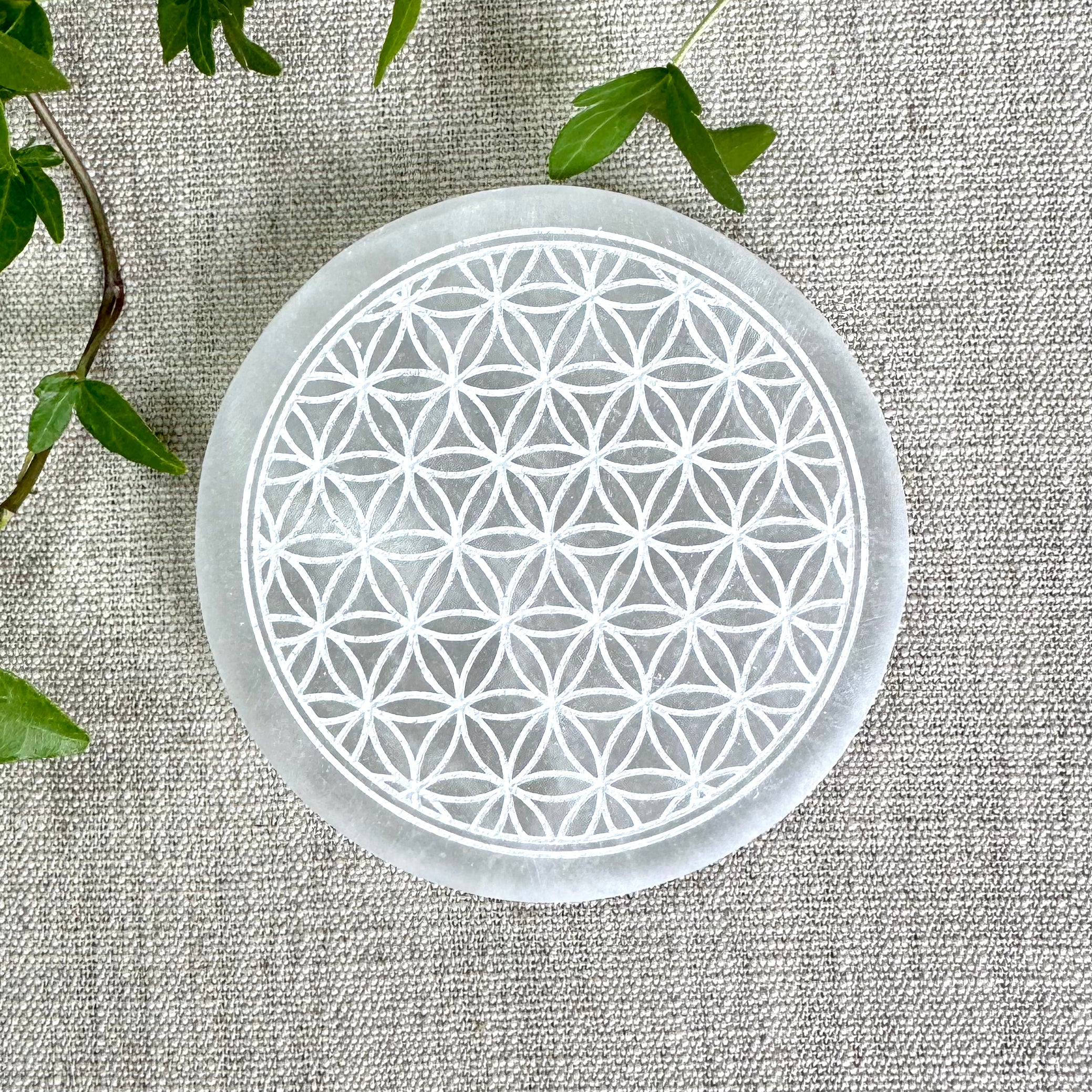 PLAQUE SÉLÉNITE FLEUR DE VIE - Maroc - 10cm