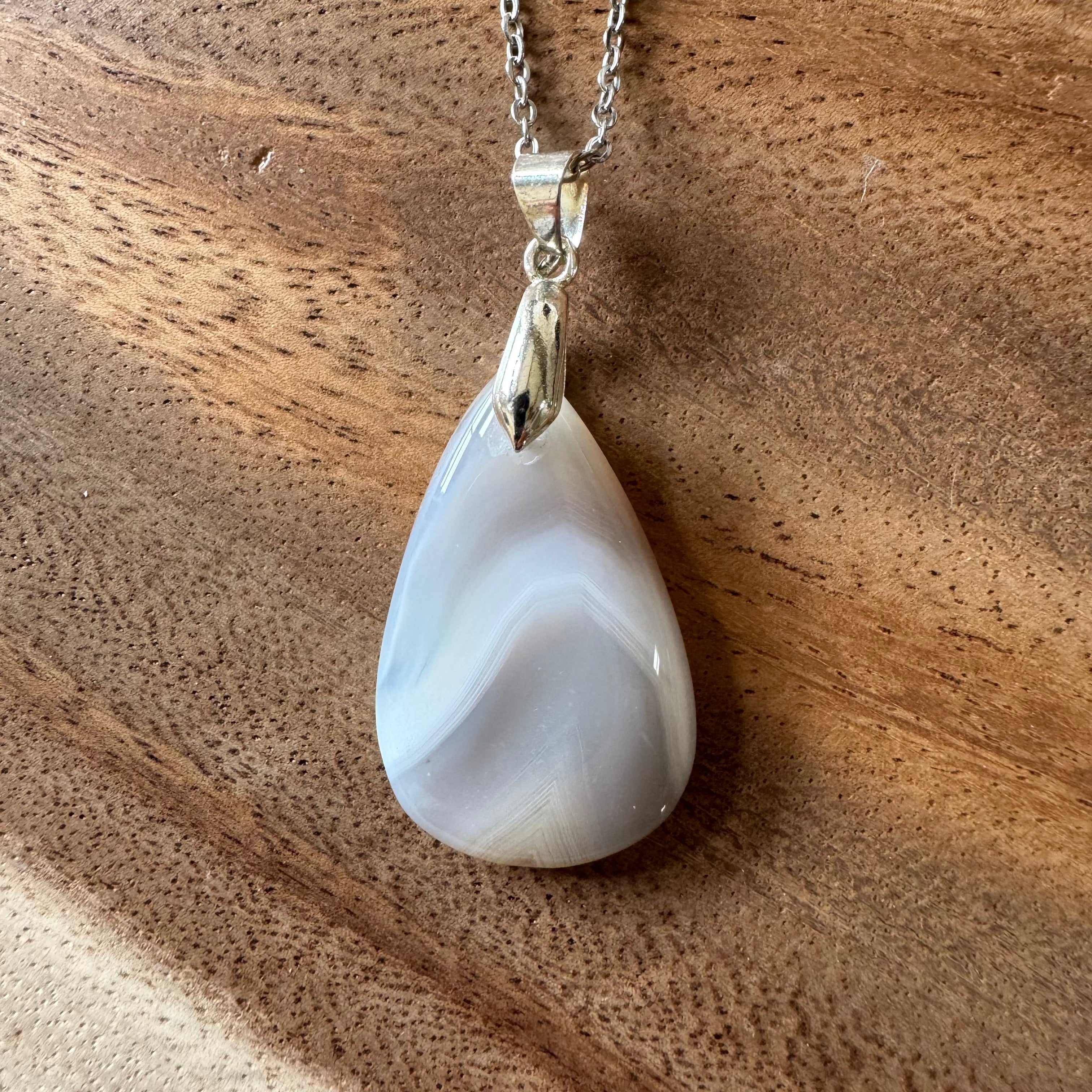 PENDENTIF AGATE  - Bélière argent925 - Chaine acier inoxydable ou cordon cuir