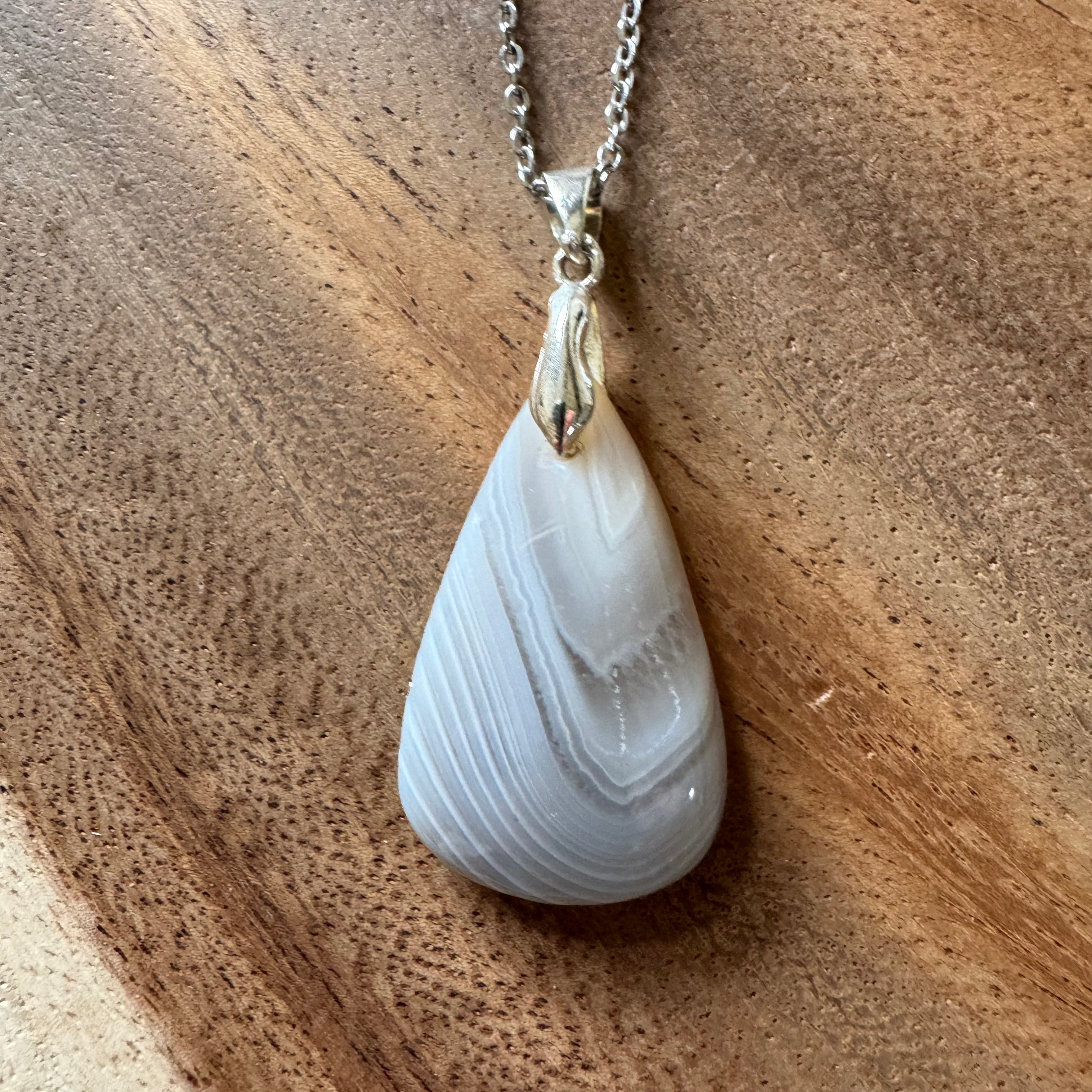 PENDENTIF AGATE  - Bélière argent925 - Chaine acier inoxydable ou cordon cuir