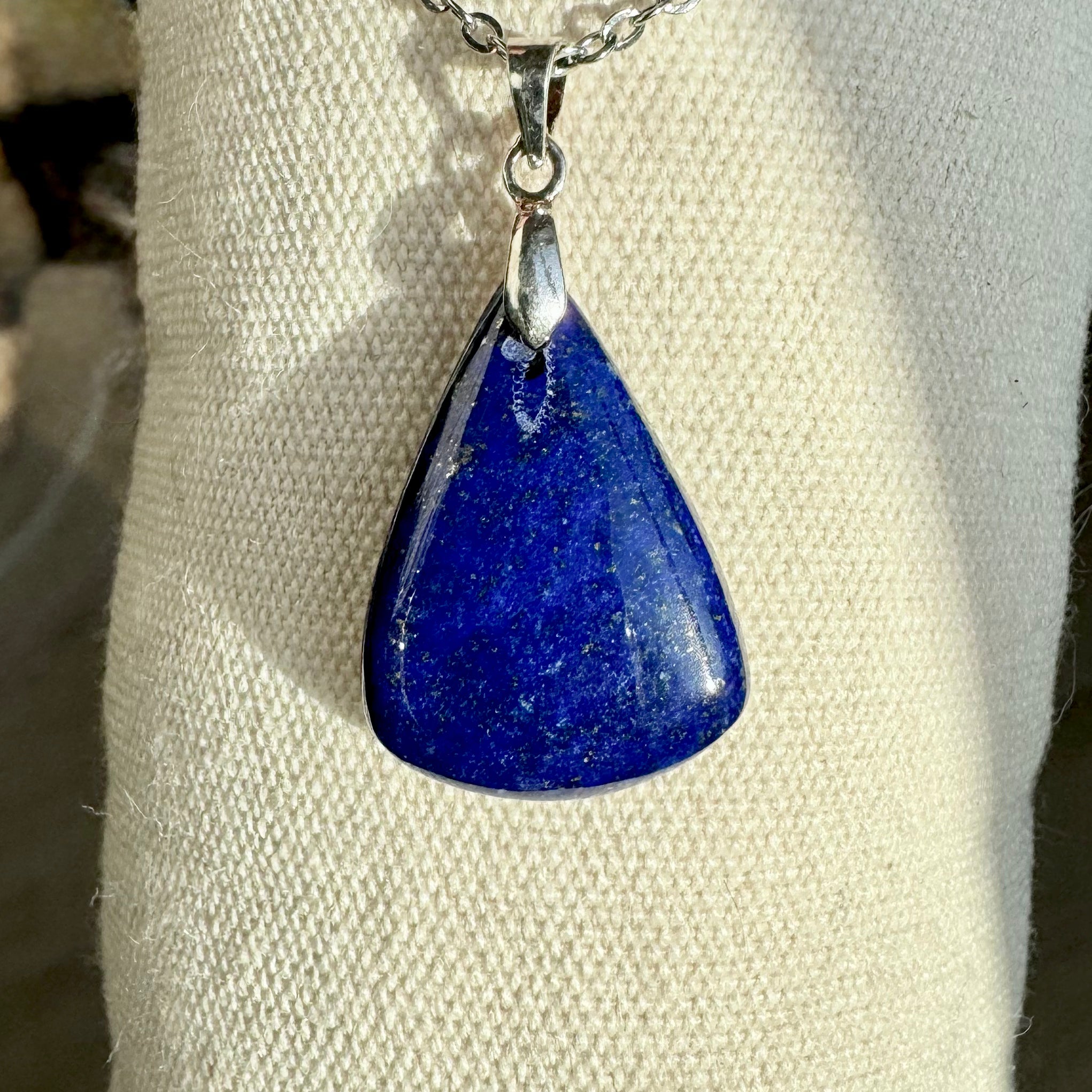 PENDENTIF LAPIS LAZULI - Bélière argent 925 - Chaine acier inoxydable ou cordon cuir