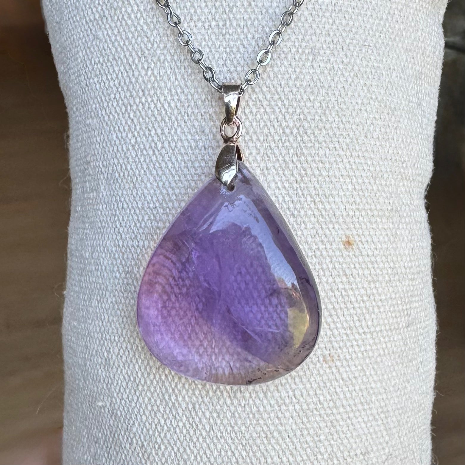 PENDENTIF AMÉTHYSTE  - Bélière argent 925 - Chaine acier inoxydable ou cordon cuir
