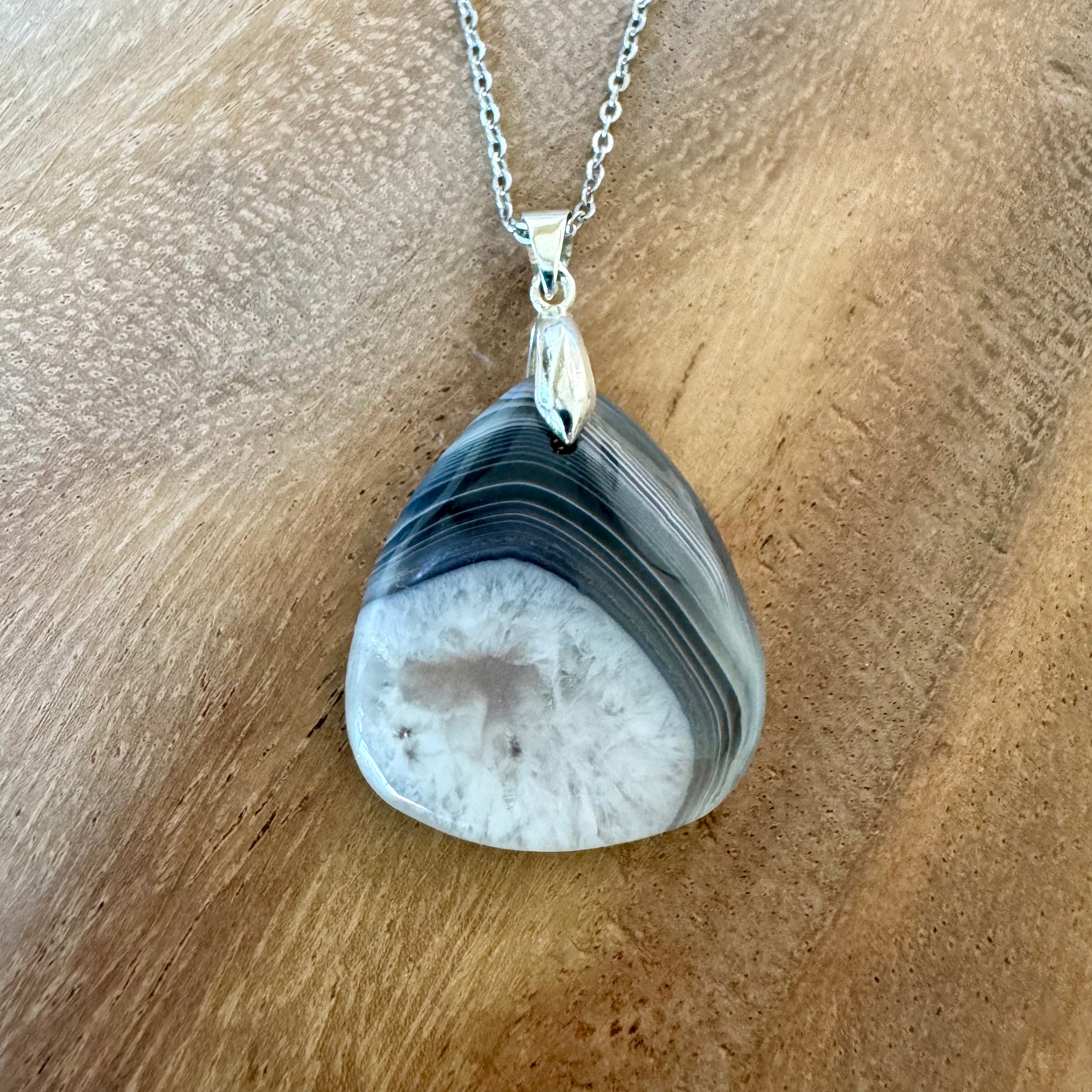 PENDENTIF AGATE  BOTSWANA - Bélière argent925 - Chaine acier inoxydable ou cordon cuir (Copie)