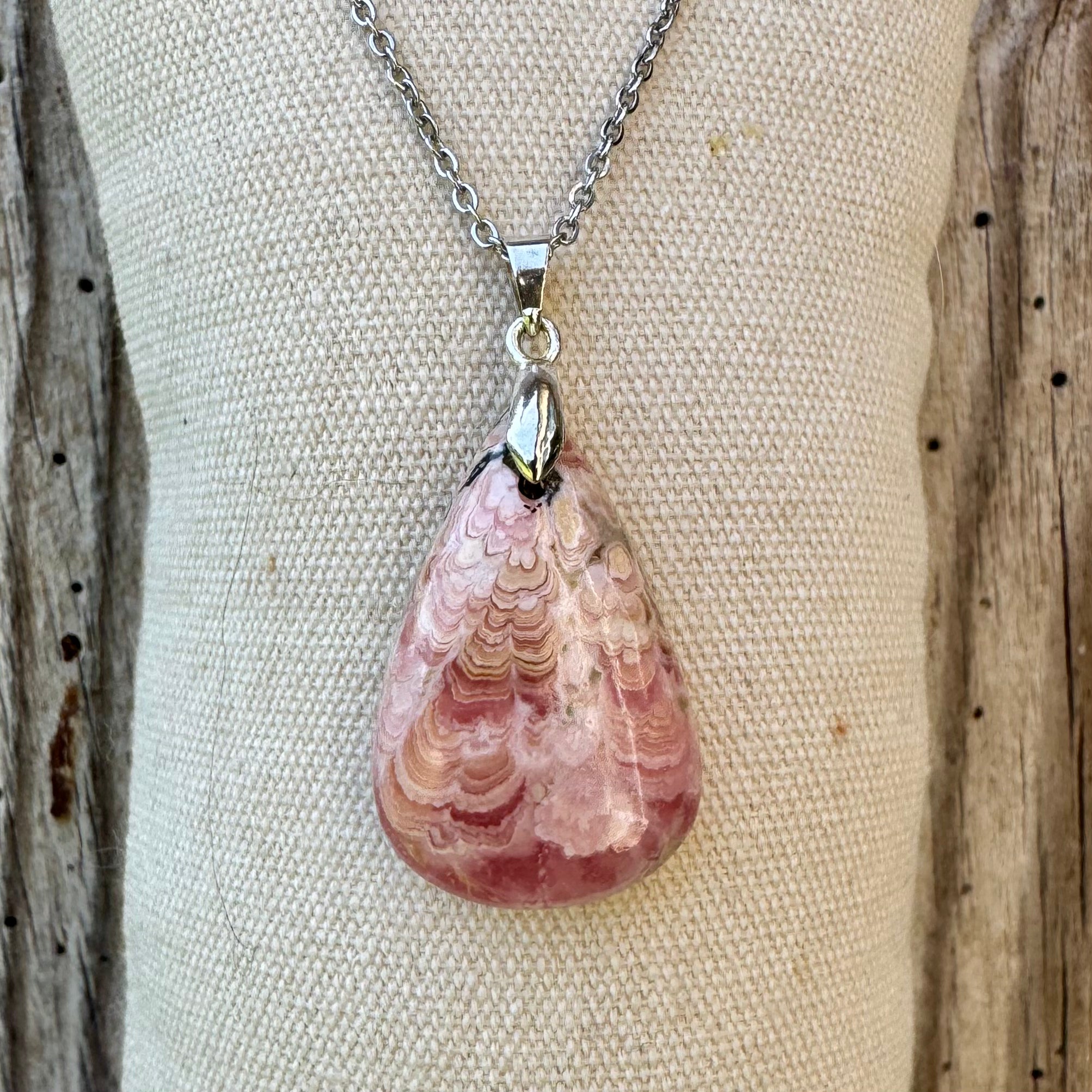 PENDENTIF RHODOCHROSITE - Argentine - Bélière argent 925 - Chaine acier inoxydable ou cordon cuir