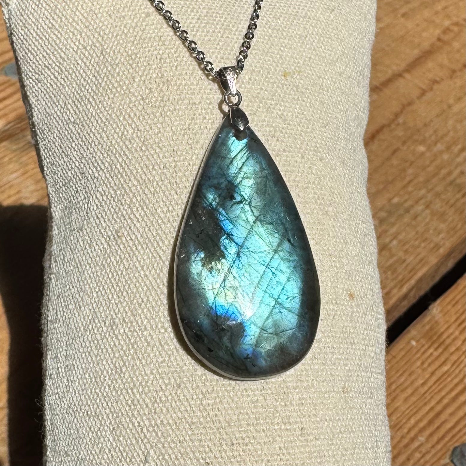 PENDENTIF LABRADORITE - Madagascar - Bélière argent925 - Cordon cuir ou Chaine acier inoxydable