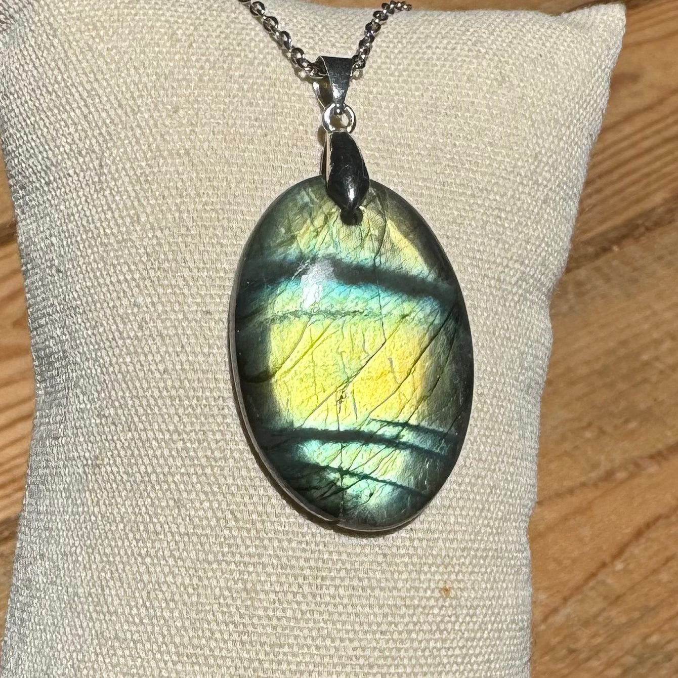 PENDENTIF LABRADORITE - AA - Madagascar - Bélière argent925 - Cordon cuir ou Chaine acier inoxydable