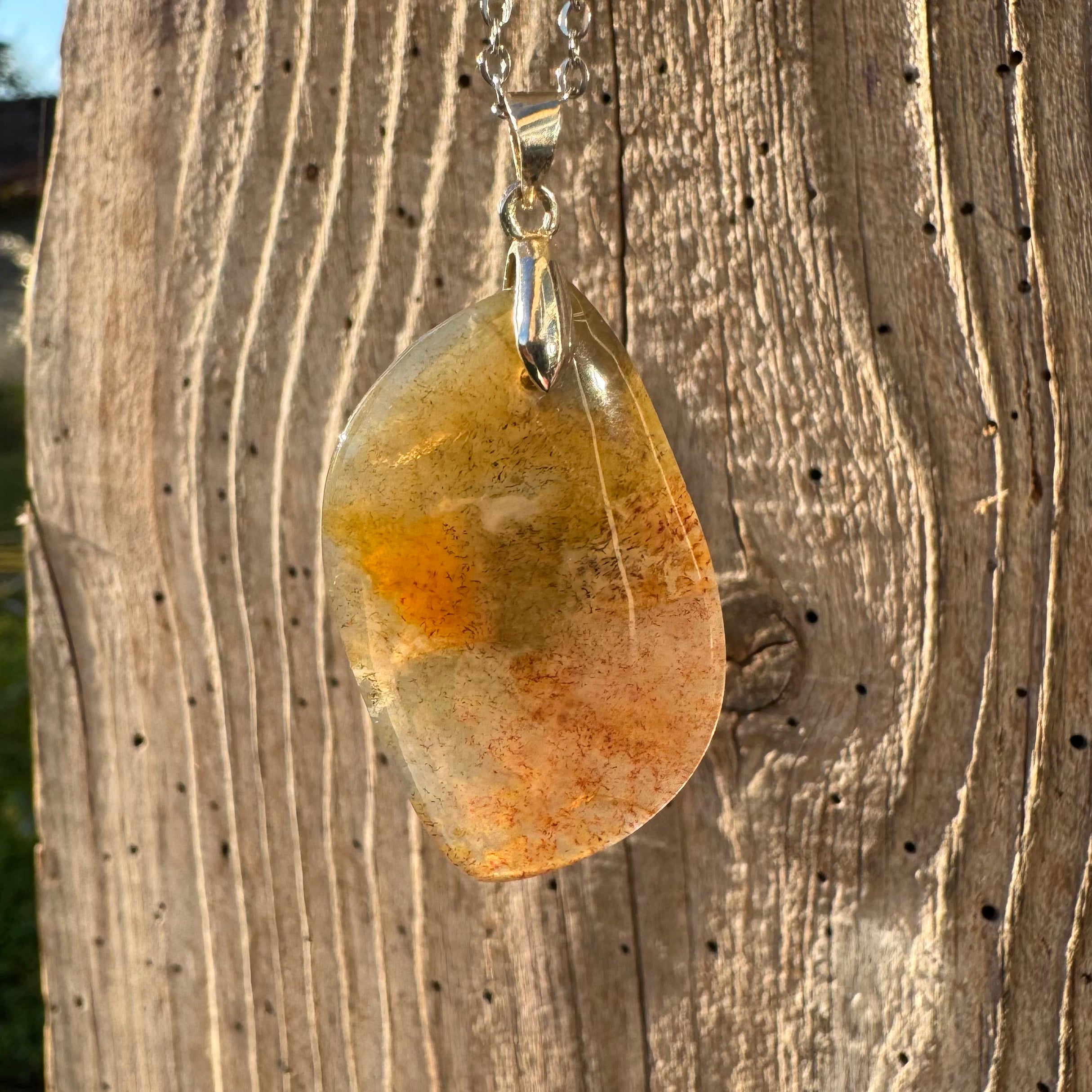 PENDENTIF AGATE MOUSSE - Bélière argent925 - Chaine acier inoxydable ou cordon cuir