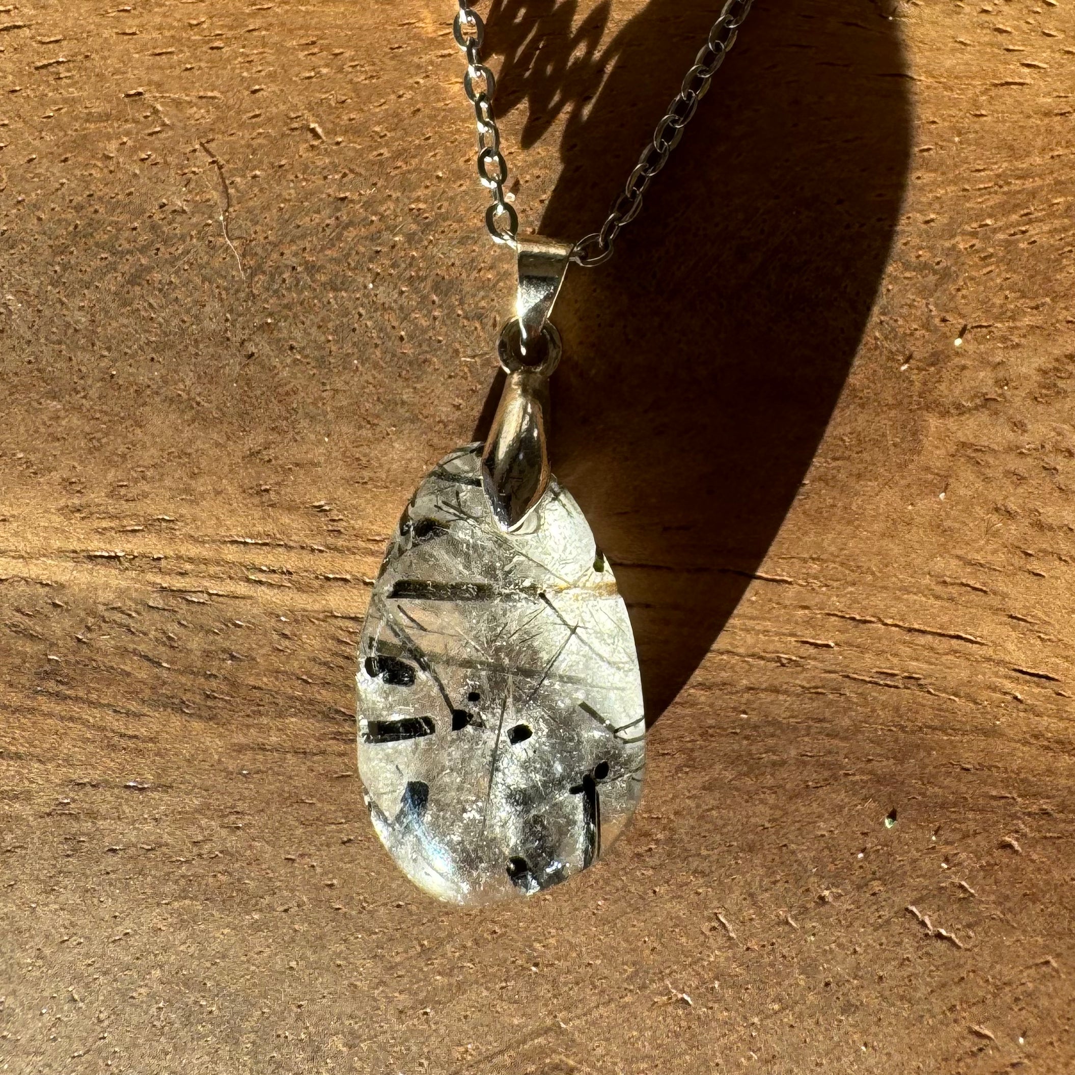 PENDENTIF QUARTZ RUTILE - Bélière argent925 - Chaine acier inoxydable ou cordon cuir