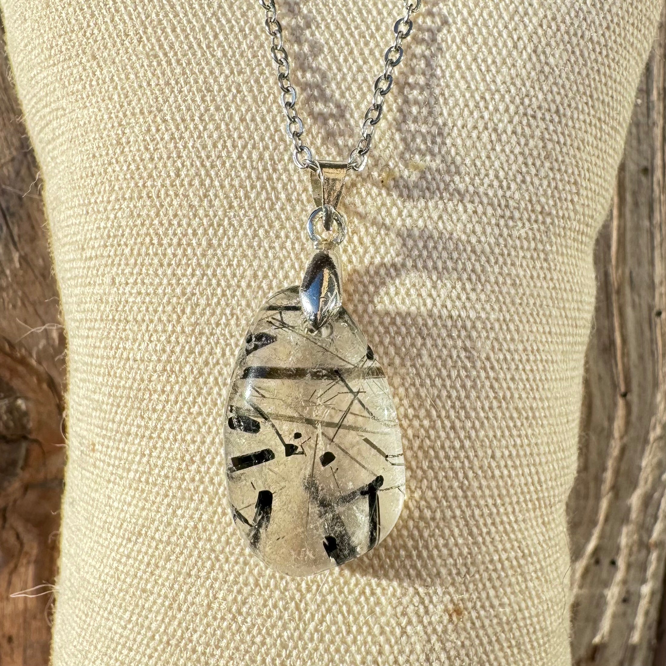 PENDENTIF QUARTZ RUTILE - Bélière argent925 - Chaine acier inoxydable ou cordon cuir