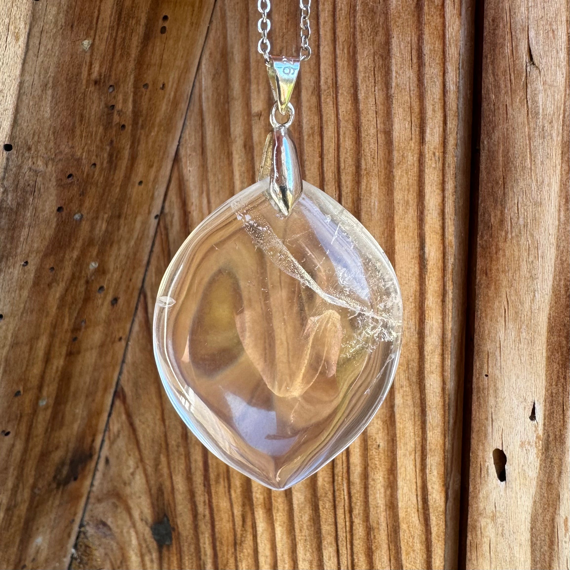 PENDENTIF CRISTAL DE ROCHE - Bélière argent925 - Chaine acier inoxydable ou cordon cuir
