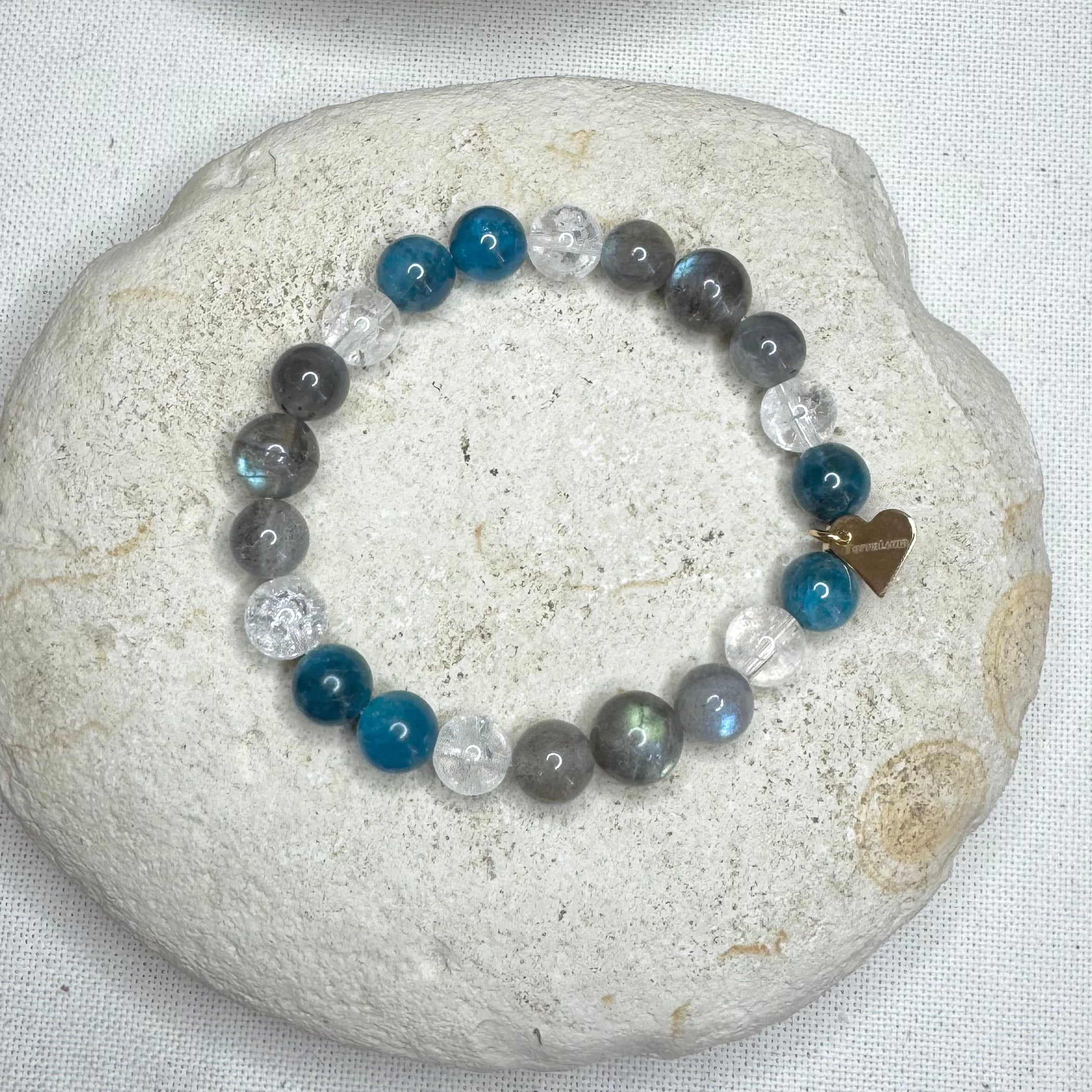 Bracelet  BIFRÖST - Labradorite - Apatite - Cristal de Roche craquelé