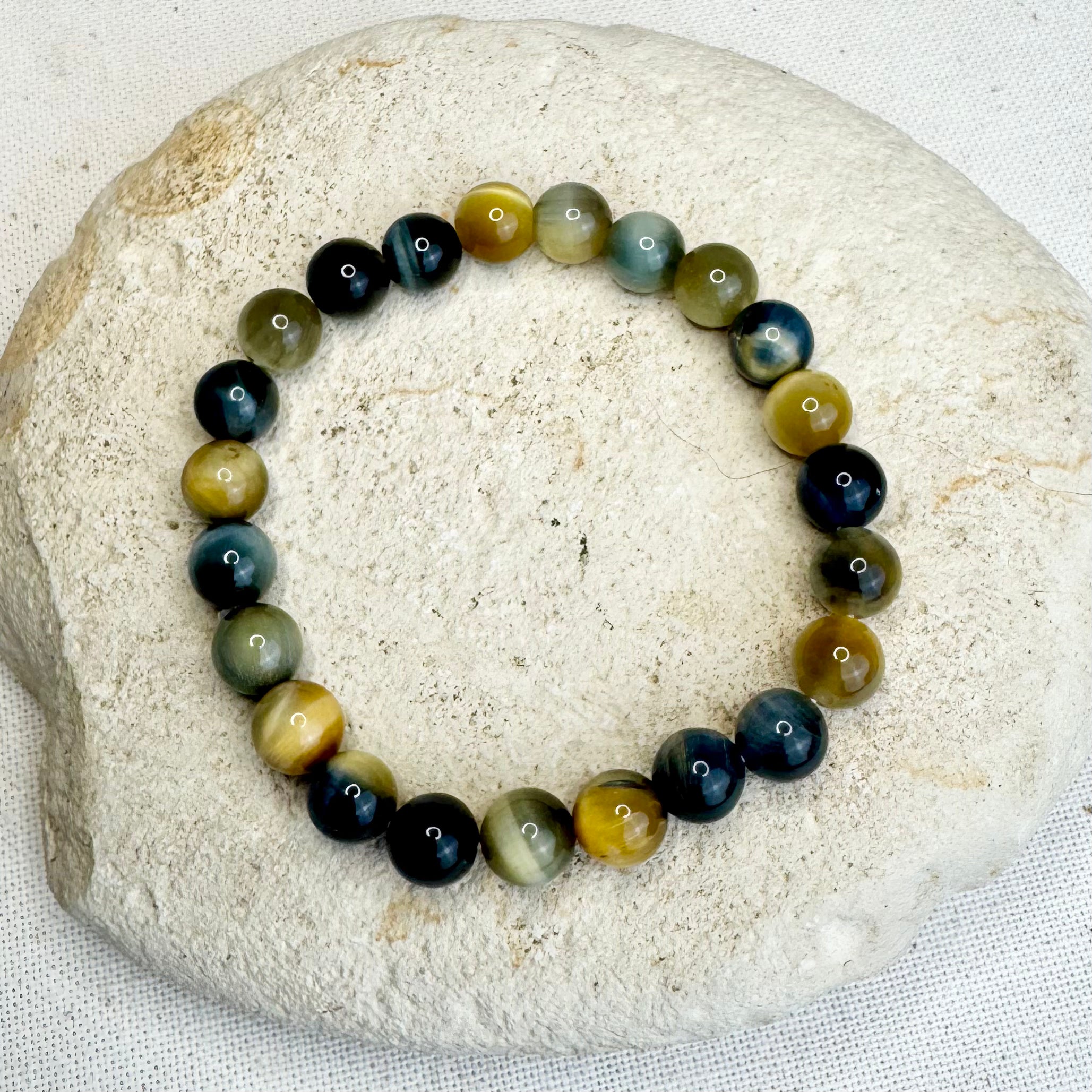 BRACELET  OEIL DE TIGRE MIEL & OEIL DE FAUCON ou DREAM TIGER EYE - 8mm