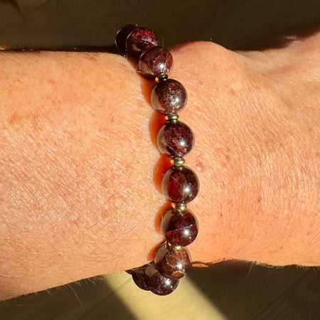 BRACELET GRENAT ALMANDIN - 8MM - intercalaires plaqué or