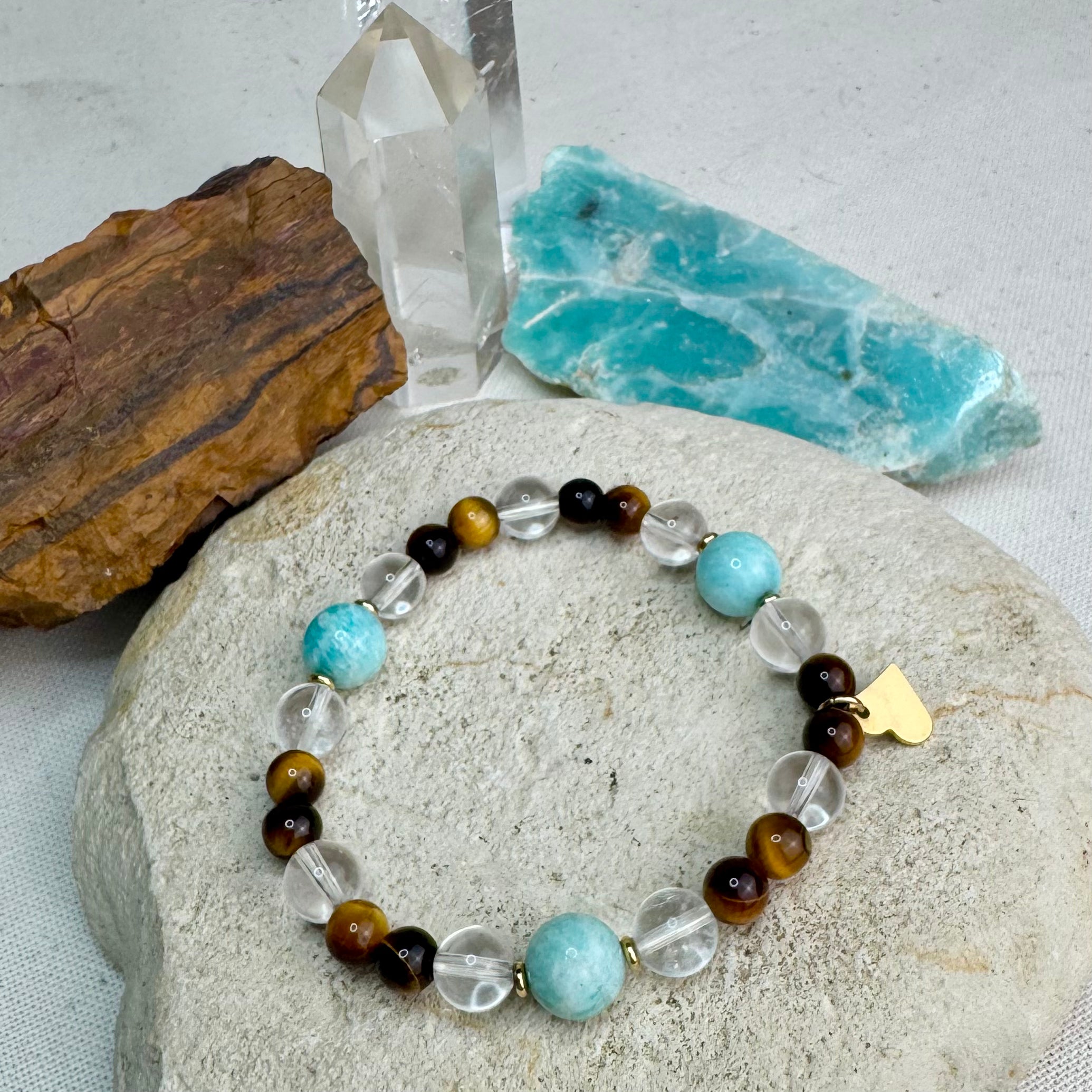 Bracelet CUSCO - Amazonite - Oeil de Tigre - Cristal de Roche