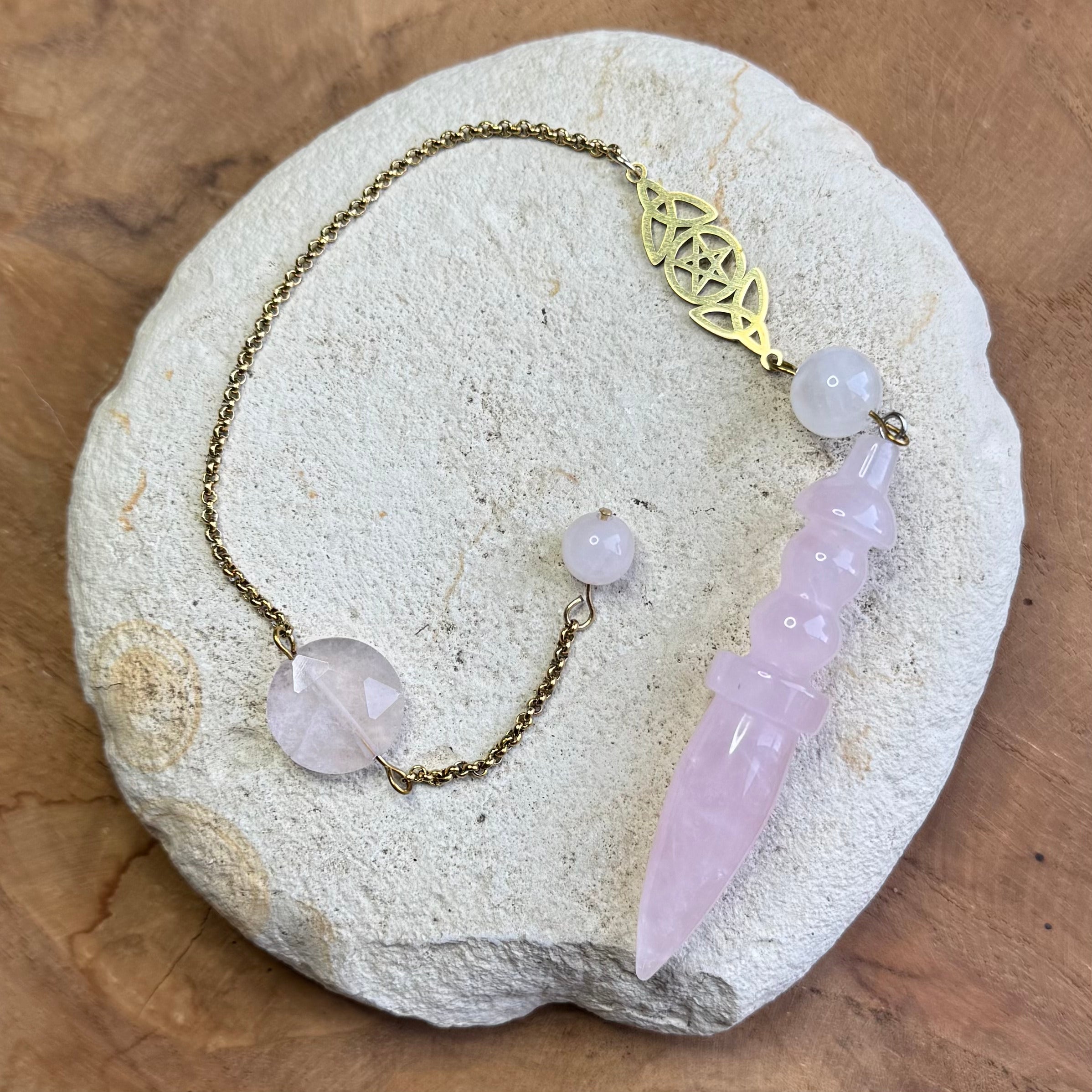 PENDULE - Quartz rose - Thot Égyptien - Triple Lune