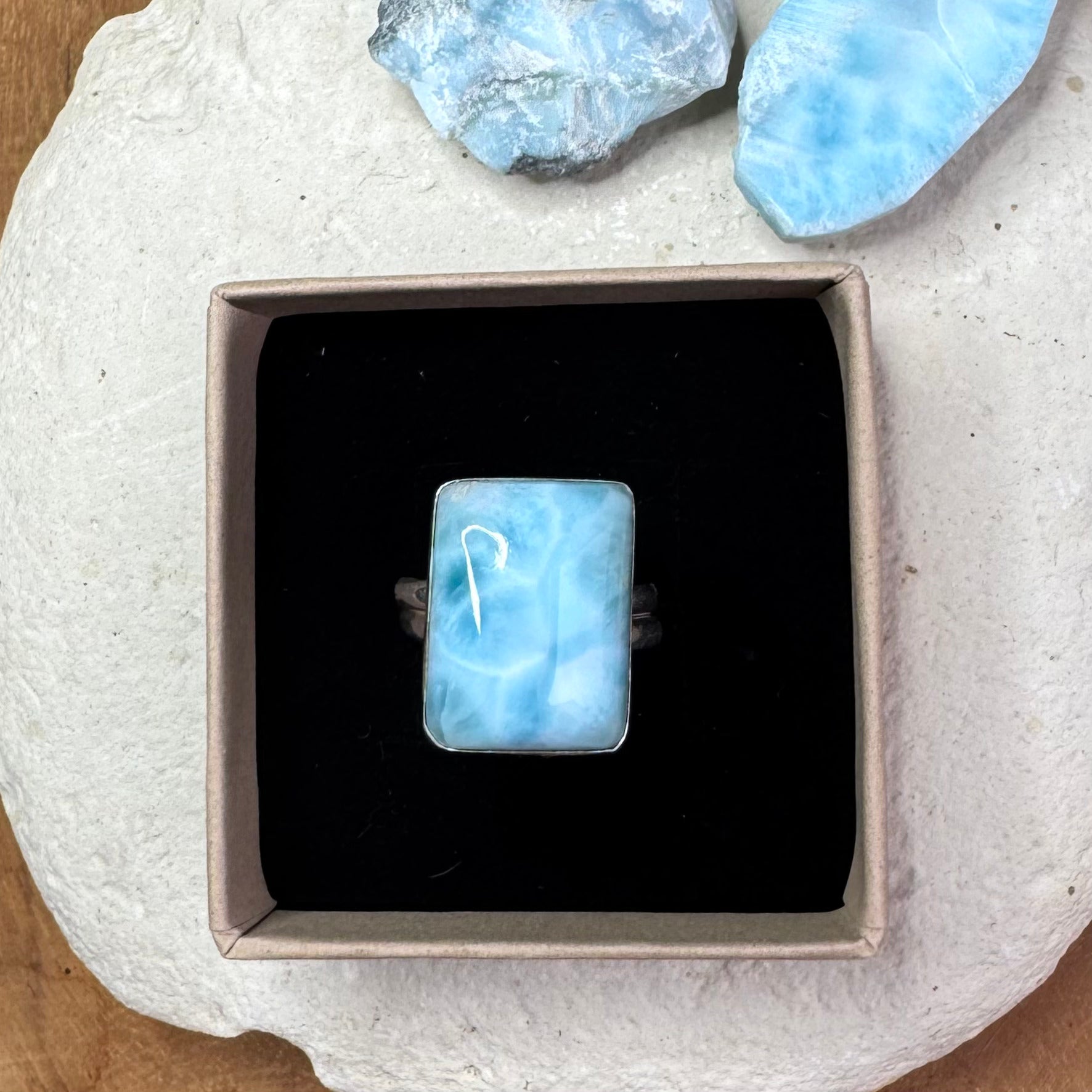 BAGUE LARIMAR - Monture Argent réglable - République Dominicaine