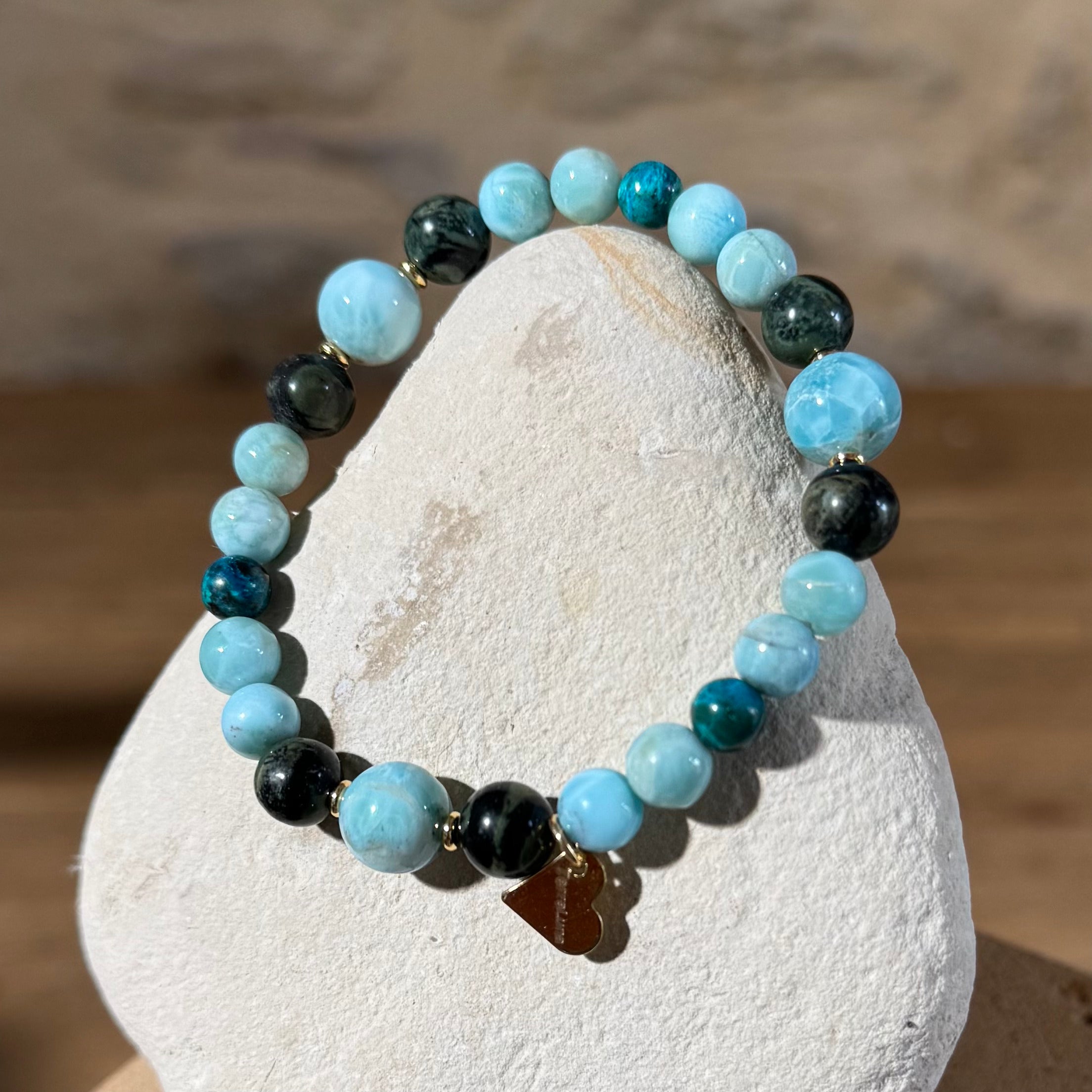 BRACELET  GAÏA - Larimar - Chrysocolle - Jaspe Kambaba