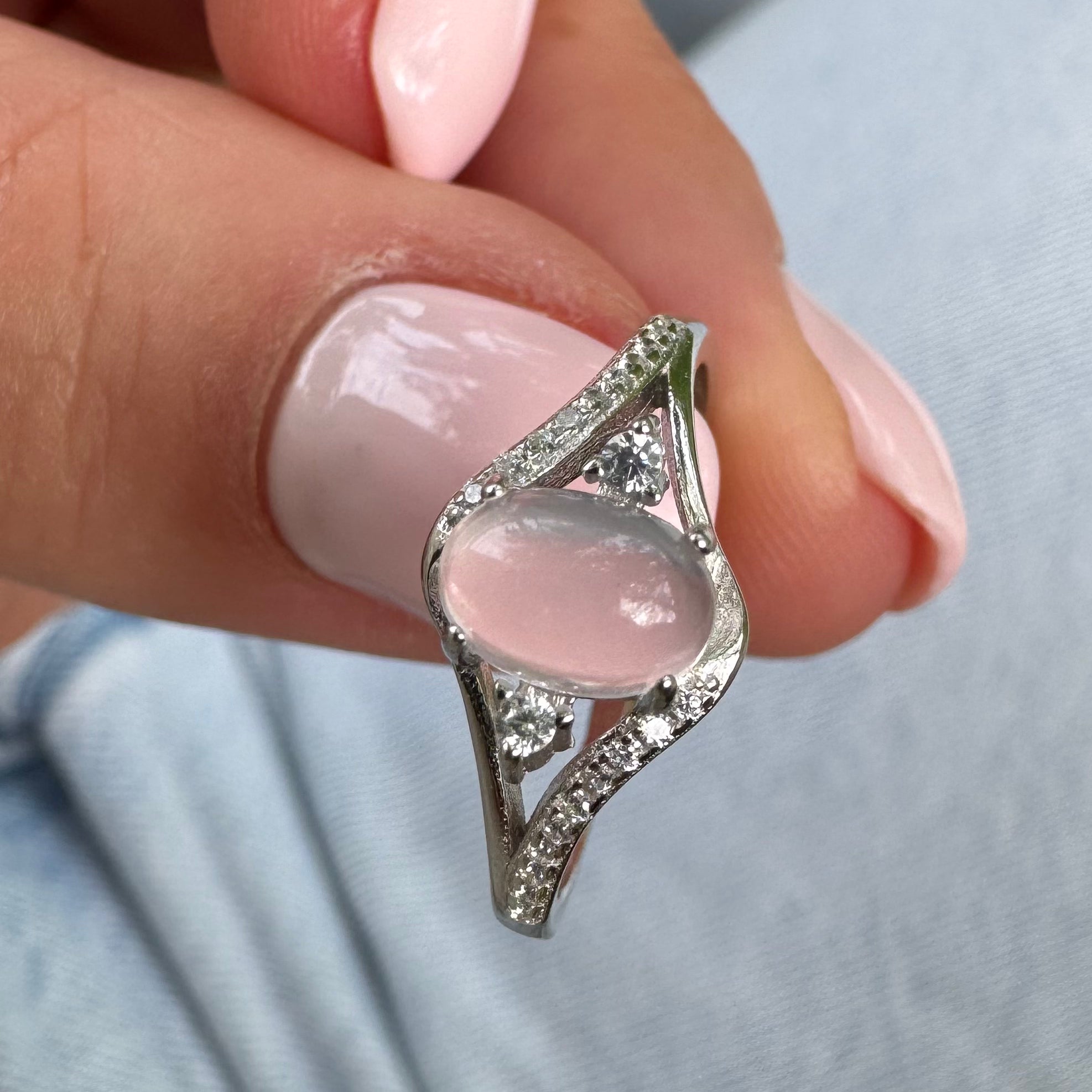 BAGUE QUARTZ ROSE - AA+ - Madagascar- Argent 925
