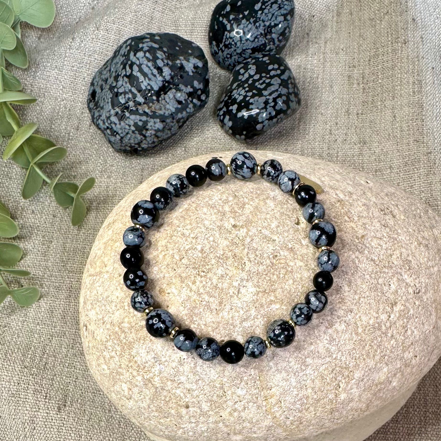 BRACELET OBSIDIENNE FLOCON DE NEIGE