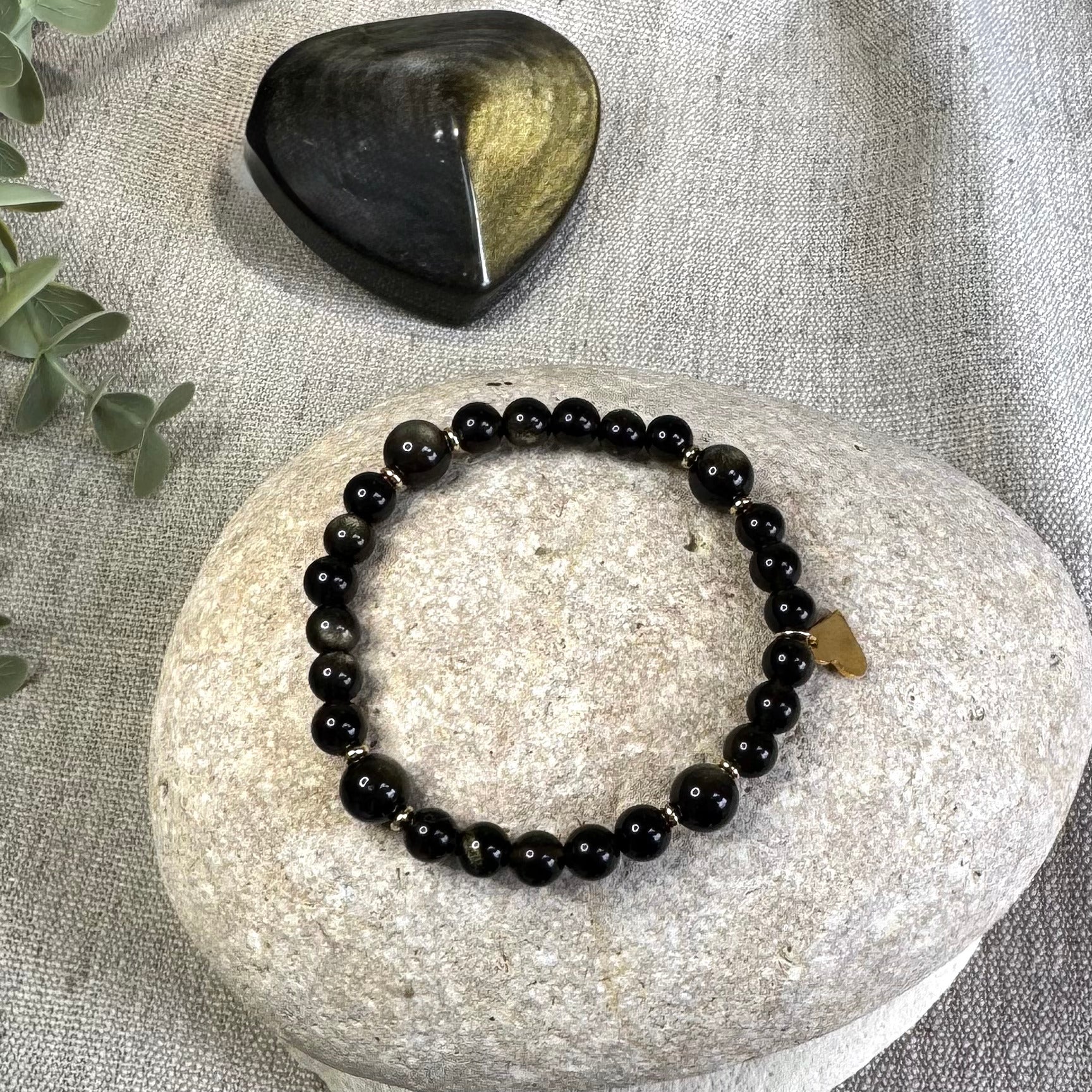 BRACELET OBSIDIENNE DORÉE - 6 & 8mm