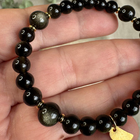 BRACELET OBSIDIENNE DORÉE - 6 & 8mm