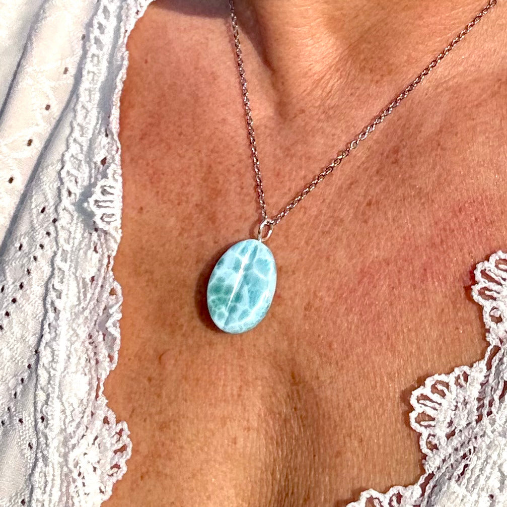 PENDENTIF LARIMAR - Grain de café - République Dominicaine