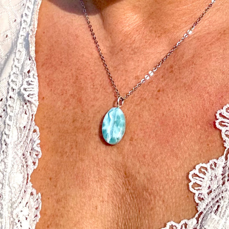 PENDENTIF LARIMAR - Grain de café - République Dominicaine
