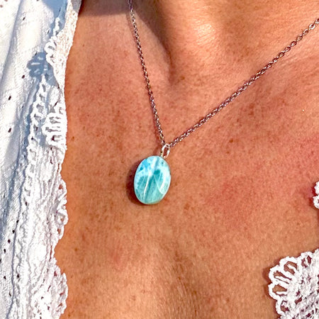 PENDENTIF LARIMAR - Grain de café - République Dominicaine