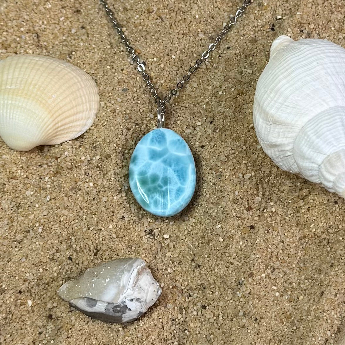 PENDENTIF LARIMAR - Grain de café - République Dominicaine