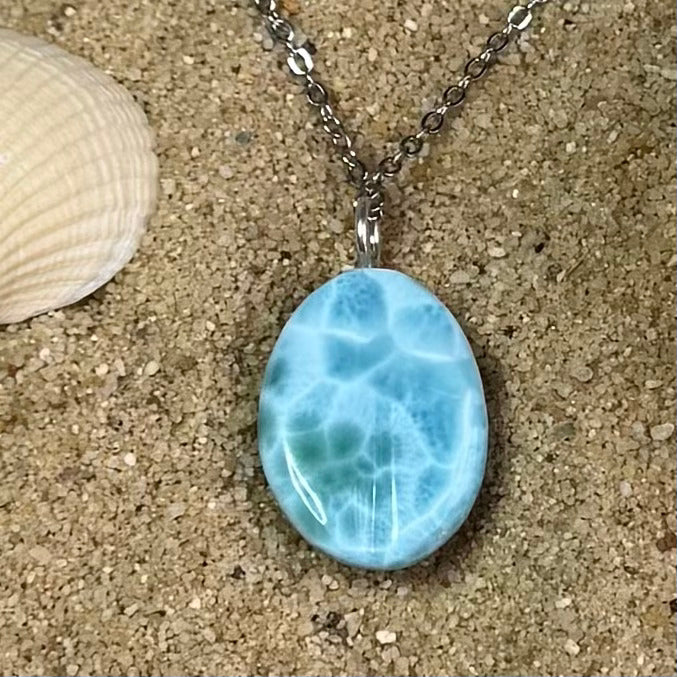 PENDENTIF LARIMAR - Grain de café - République Dominicaine