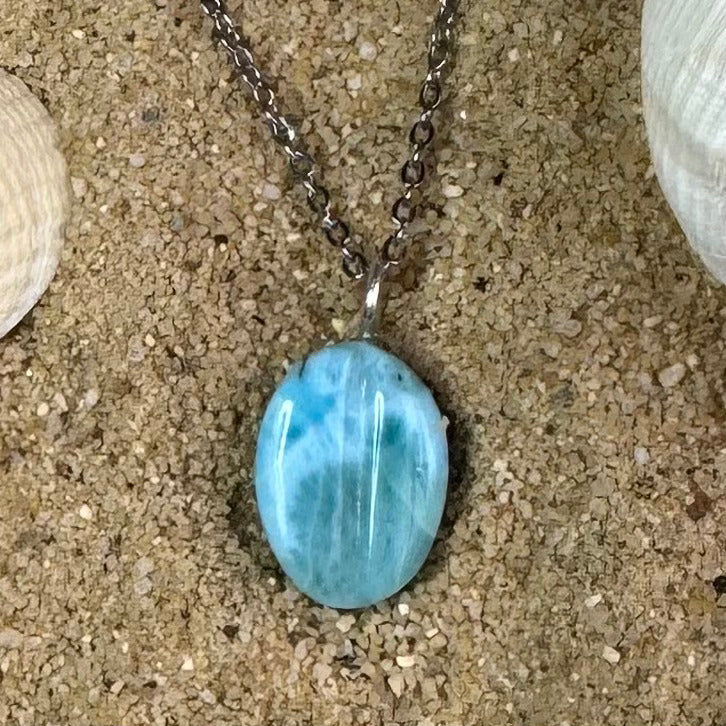 PENDENTIF LARIMAR - Grain de café - République Dominicaine
