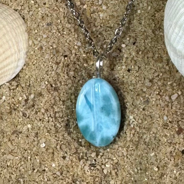 PENDENTIF LARIMAR - Grain de café - République Dominicaine
