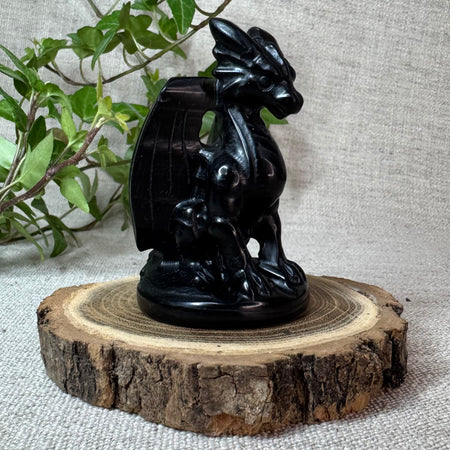 FEILONG, DRAGON  VOLANT -  Larvikite ou Obsidienne noire - 7cm