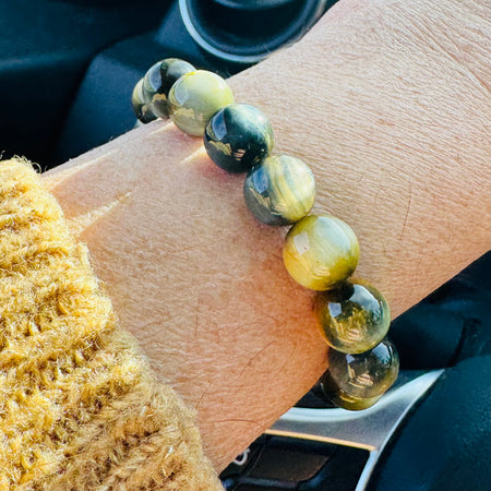 BRACELET  OEIL DE TIGRE MIEL & OEIL DE FAUCON - 8mm